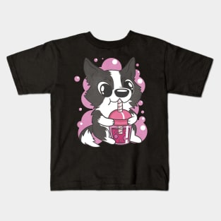 Border collie dog bubble tea Kids T-Shirt